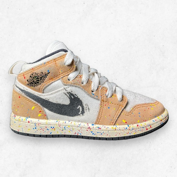 Nike Air Jordan 1 Mid SE Brushstroke (PS) Paint Splatter Youth‎ 11C DA8007-100